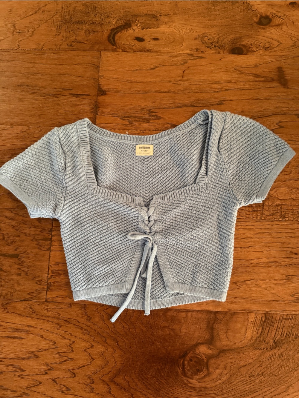 Cotton On Light Blue Knit Tie-Front Cropped Top